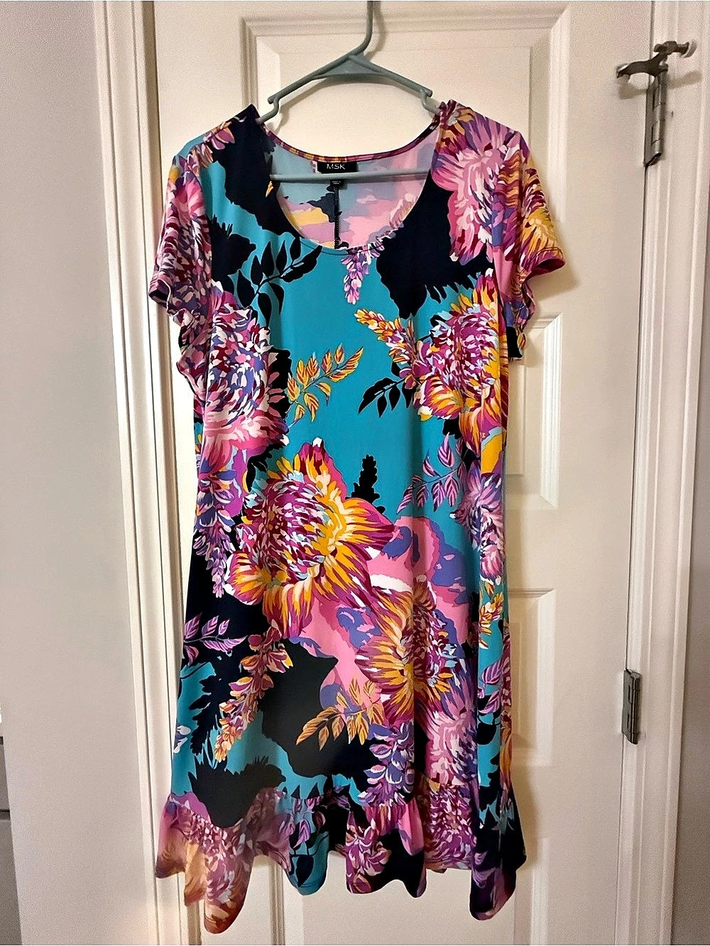 MSK Floral Short Sleeve Flounce Hem Dress Size XL